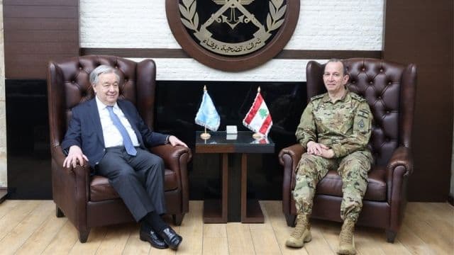 قائد الجيش اللبنانى يبحث مع جوتيريش الأوضاع فى لبنان