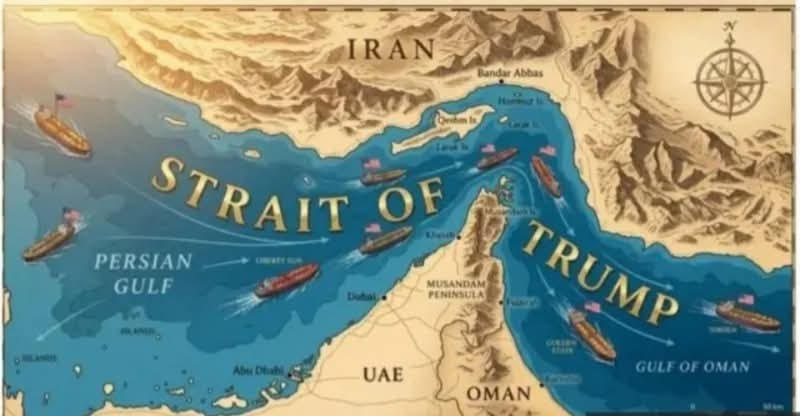 ترامب ينشر خريطة لمضيق هرمز ويطلق عليه اسم “مضيق ترامب”